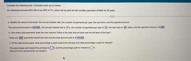 Consider the following loan. Complete parts (a)-(C) below.An individual borrowed $63,000 at-example-2