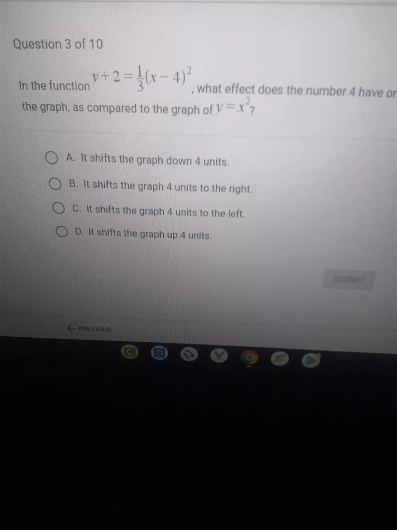 2 v+ 2 = } (– 4) In the function , what effect does the number 4 have on 2 the graph-example-1