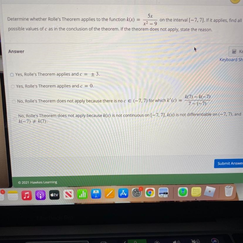 Determine whether Rolle's Theorem applies to the functionon the interval. If it applies-example-1