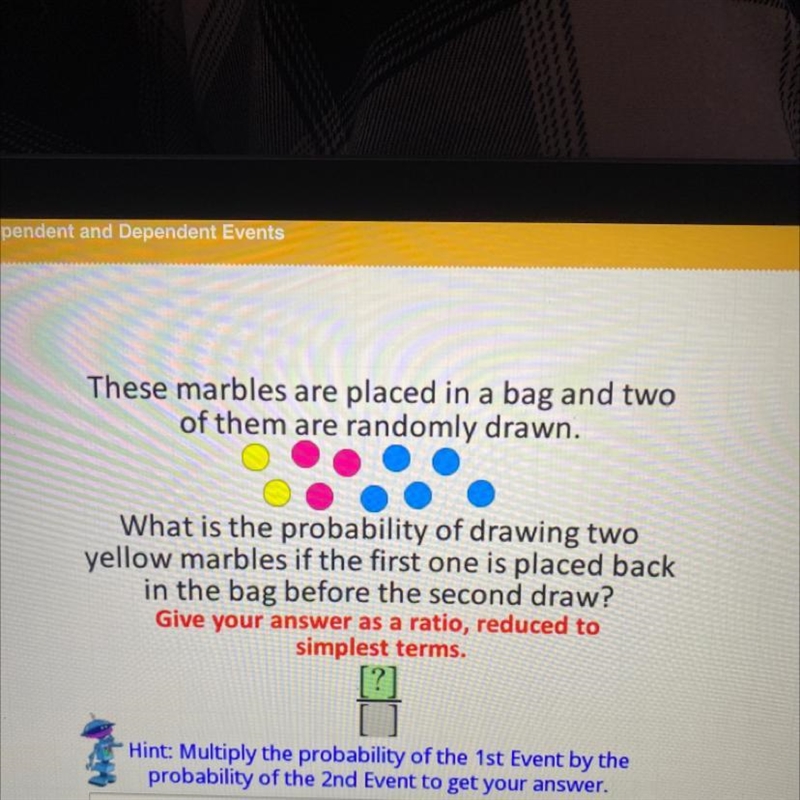 These marbles are placed in a bag and twoof them are randomly drawn.What is the probability-example-1