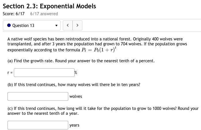 A native wolf species has been reintroduced into a national forest. Originally 400 wolves-example-1