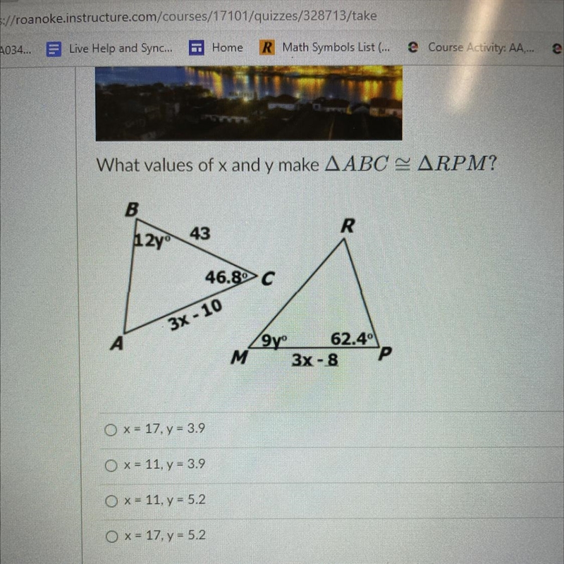 What values of z and y make angle ABC = RPM?-example-1