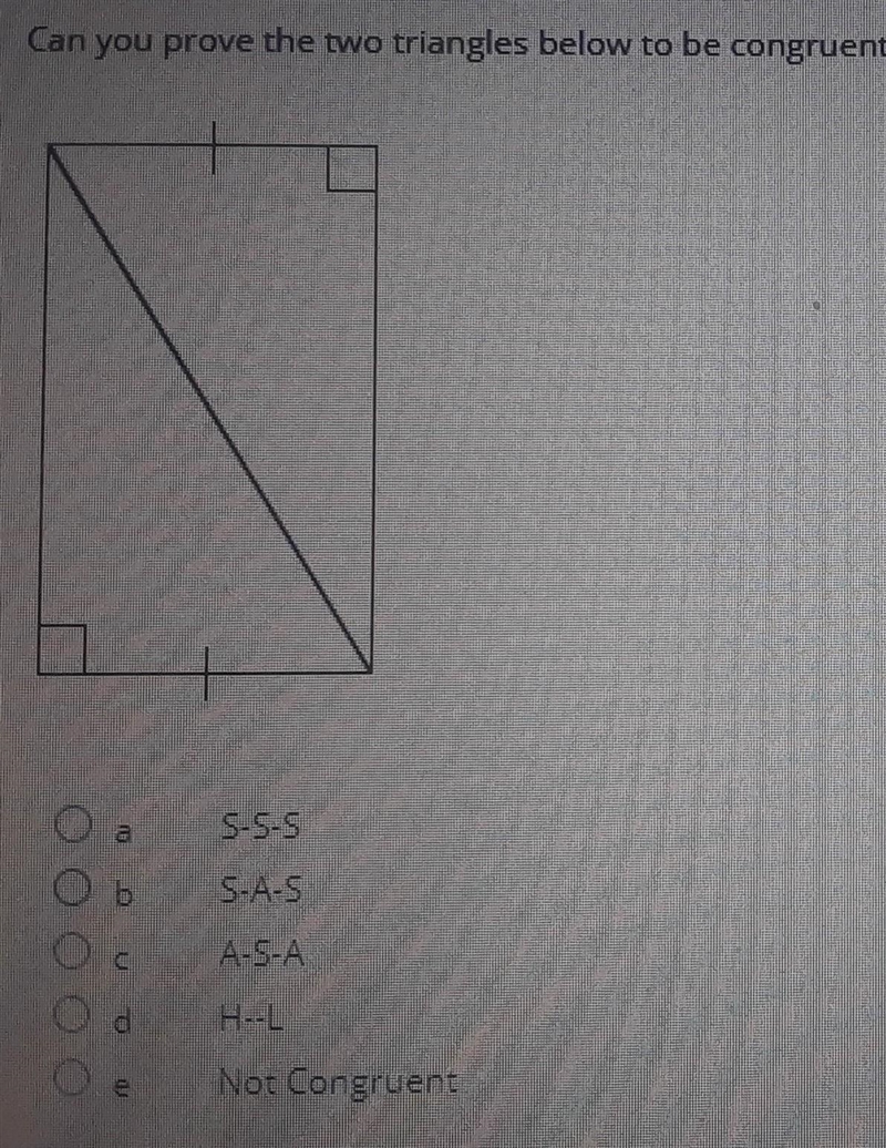 Cann you prove the two triangles below to be congruent, if so which postulate did-example-1