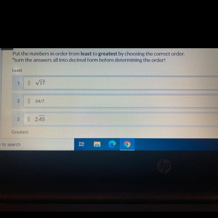 Put the numbers in order from least to greatest by choosing the correct order. Turn-example-1