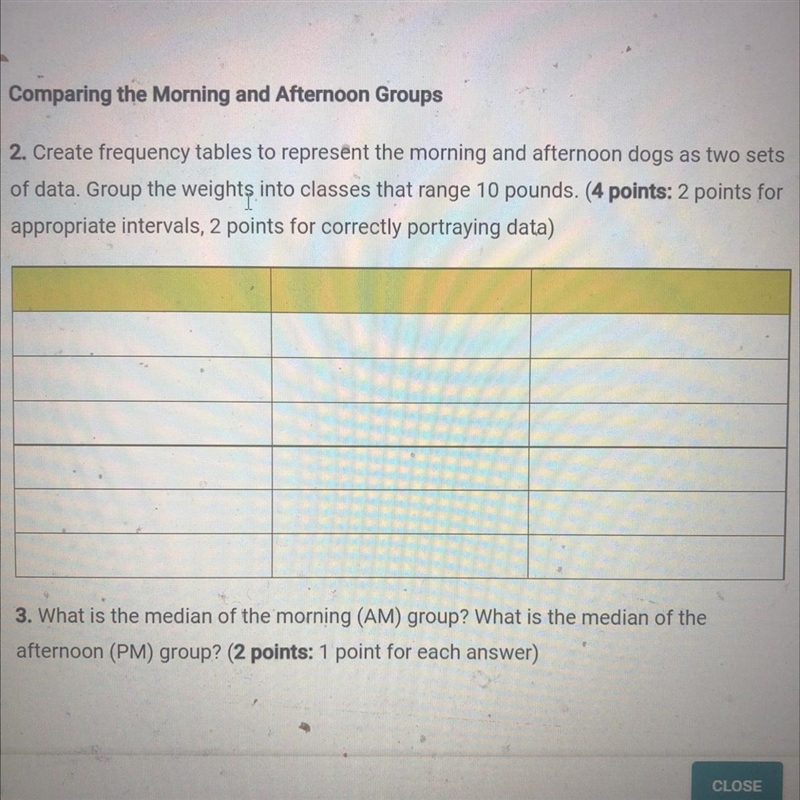 Sara’s dogsMorning: 39, 21, 12, 27, 23, 19, 31, 36, 25Afternoon: 15, 51, 8, 16, 43, 34, 27, 11, 8, 39Comparing-example-1