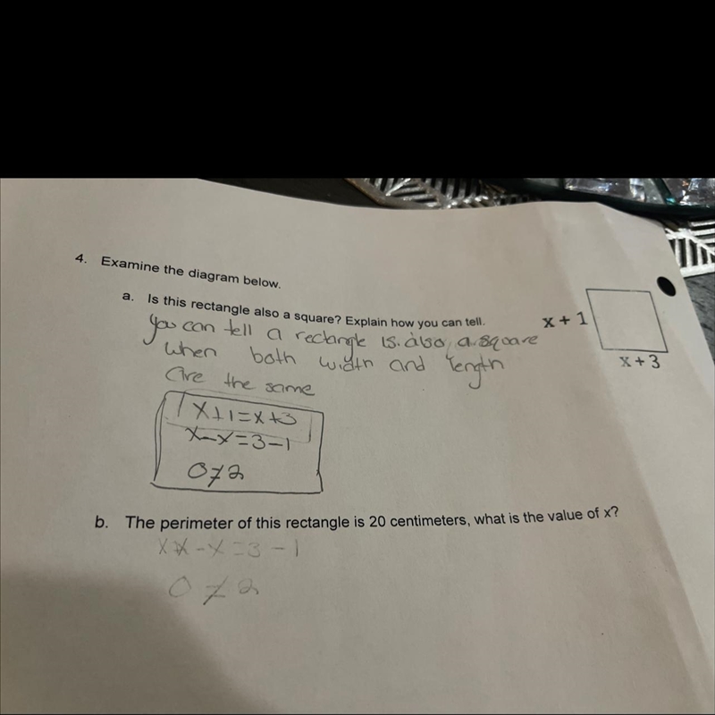 B. The perimeter of this rectangle is 20 centimeters. What is the value of X-example-1