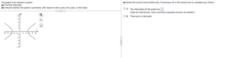 The graph of an equation is given. (a) Find the intercepts. (b) Indicate whether the-example-1