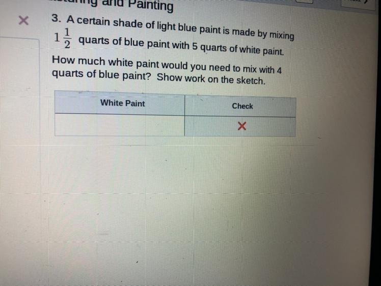 A certain shade of light blue is made by mixing 1 1/2 qrts of blue paint with 5 qrts-example-1