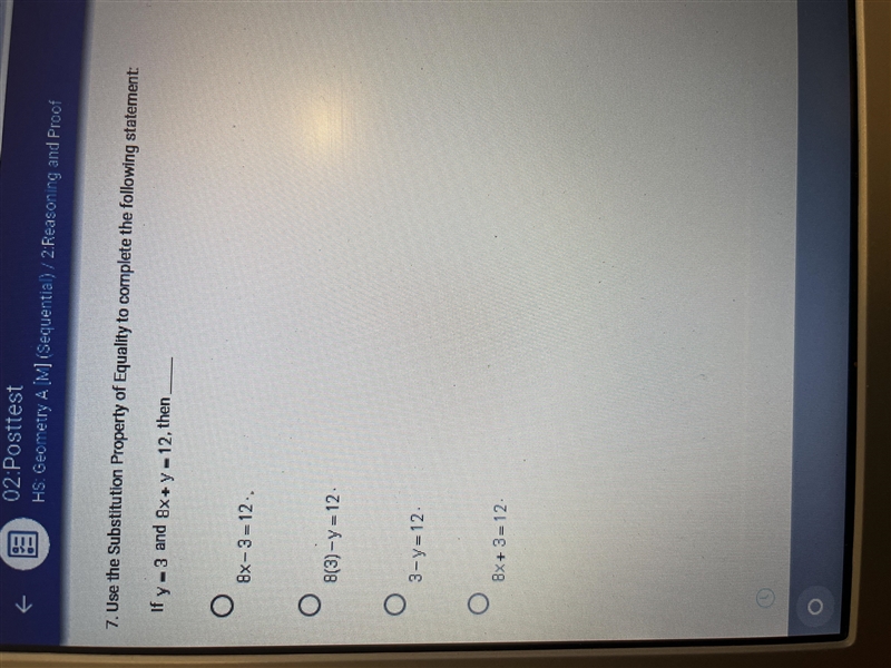 Use the substitution property of equality to complete the following statement.-example-1