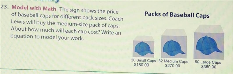 The sign shows the price of baseball caps for different pack sizes. Coach Lewis will-example-1