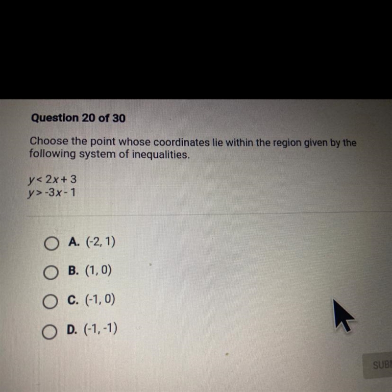 Choose the point whose coordinates lie within the region given by thefollowing system-example-1