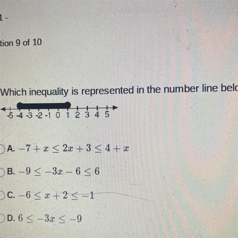 Which inequality is represented in the number line below?-5-4-3-2-1 0 1 2 3 4 5OA-example-1