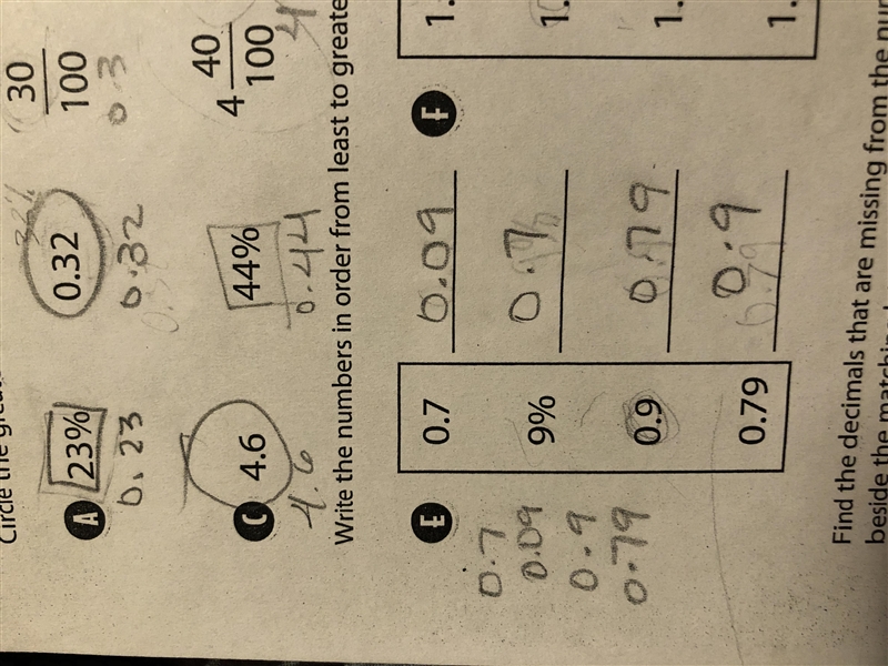 Write the numbers in order from least to greatest 0.7 9% 0.9 0.79-example-1