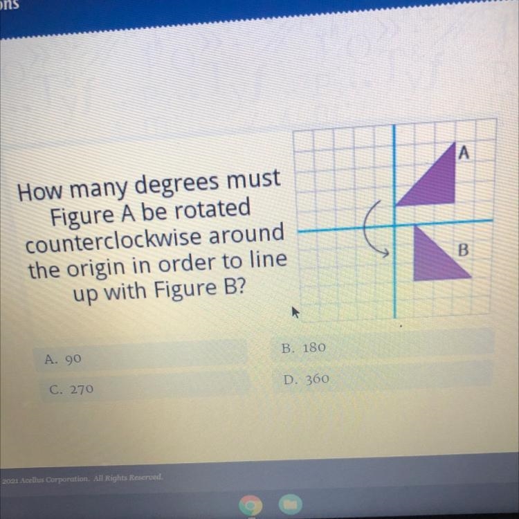 АHow many degrees mustFigure A be rotatedcounterclockwise aroundthe origin in order-example-1