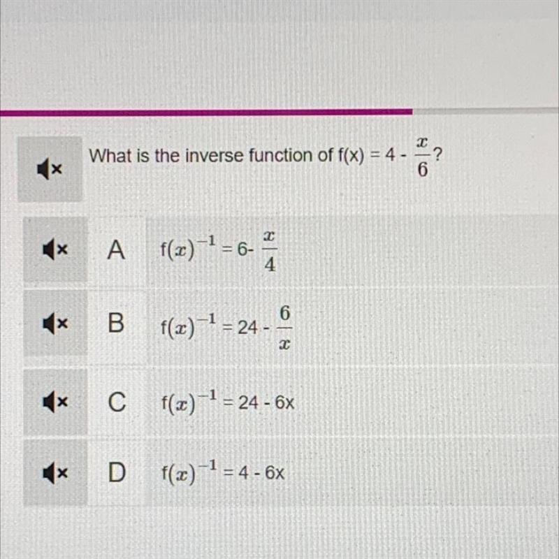 What is the inverse function of f(x)=4-x/6-example-1