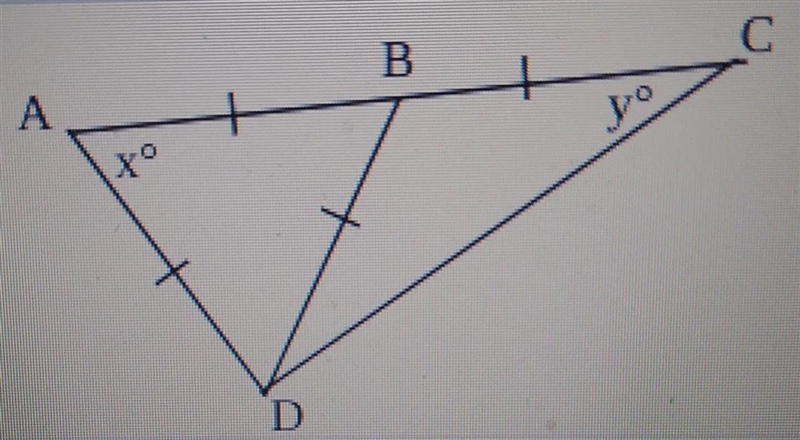 Congruent sides are marked on the figure to the right. Find the values of x and y-example-1