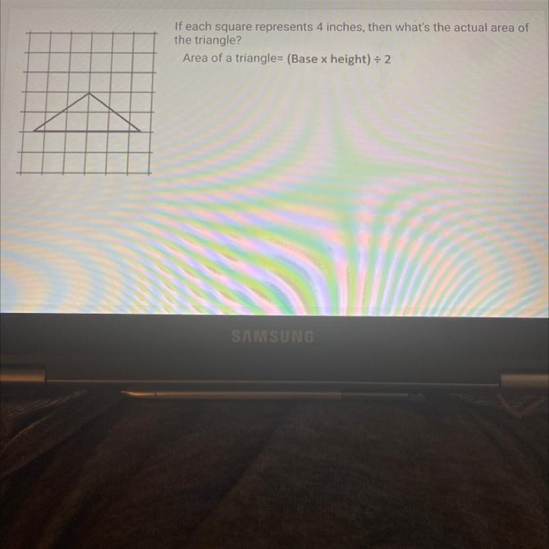 If each square represents 4 inches, then what’s the the actual area of the triangle-example-1