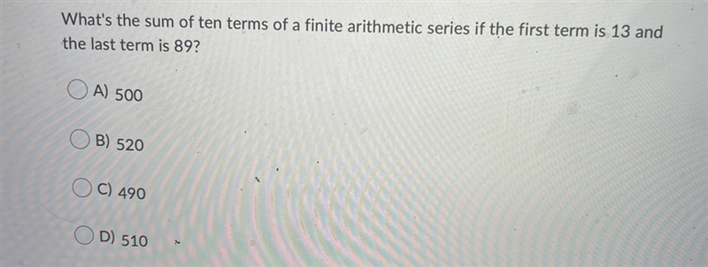 What's the sum of ten terms of a finite arithmetic series if the first term is 13 and-example-1