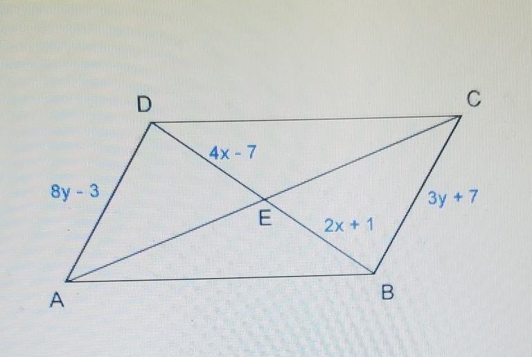 Multiple Choice Find AD and ED for parallelogram ABCD. A) AD = 13 B) ED = 13 C) ED-example-1