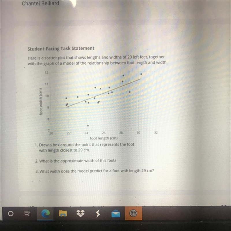 Here is a scatter plot that shows lengths and widths of 20 left feet, togetherwith-example-1