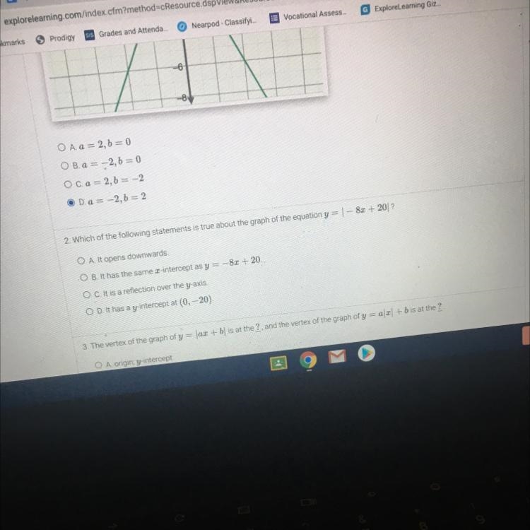 2. Which of the following statements is true about the graph of the equation y = 1 - 82 + 20 ?-example-1