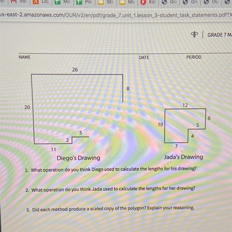 What operation do you think Diego’s used to calculate the lengths for his drawing-example-1