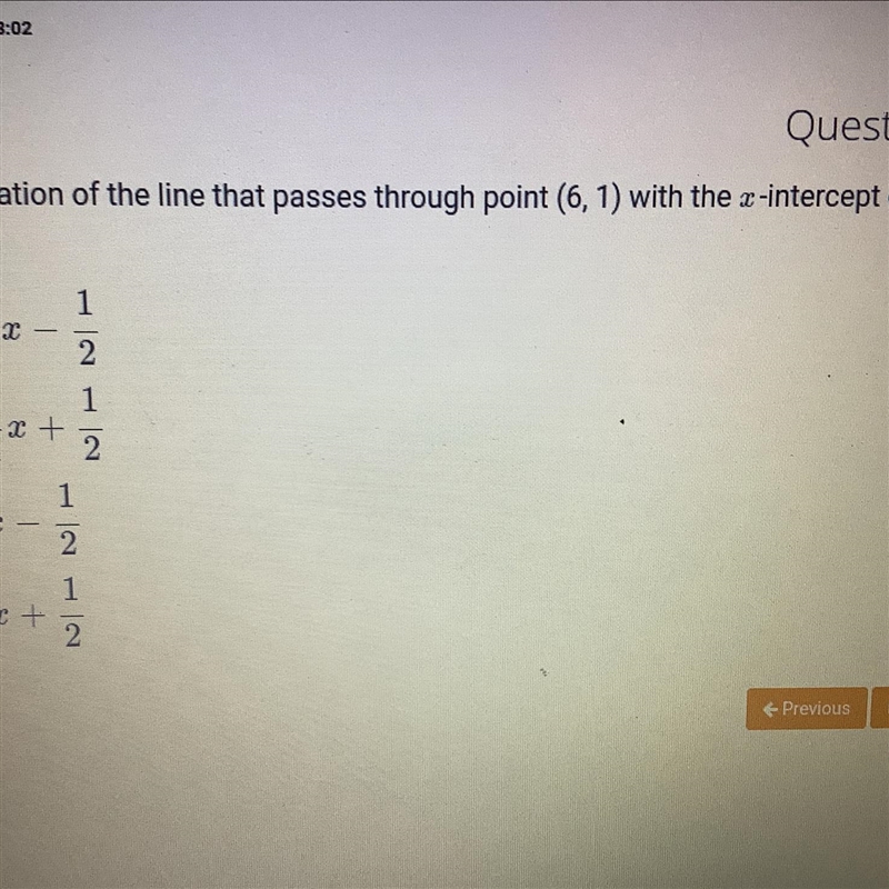 Find the equation of the line that passes through point (6,1) with the x-intercept-example-1