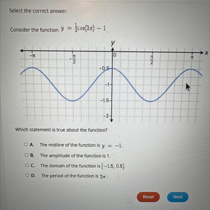 Select the correct answer.Consider the function & = Scos(2r) - 1Which statement-example-1