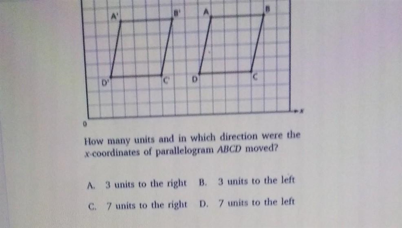 How many units and which direction were the x coordinates of parallelogram ABCD moved-example-1