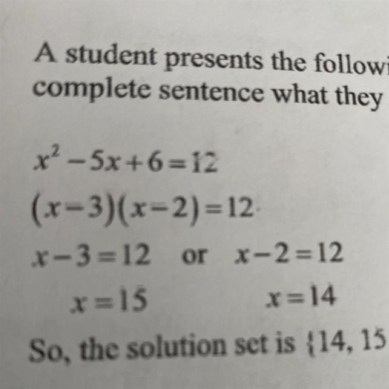 A student presents the following in ballot work for solving explain using a complete-example-1