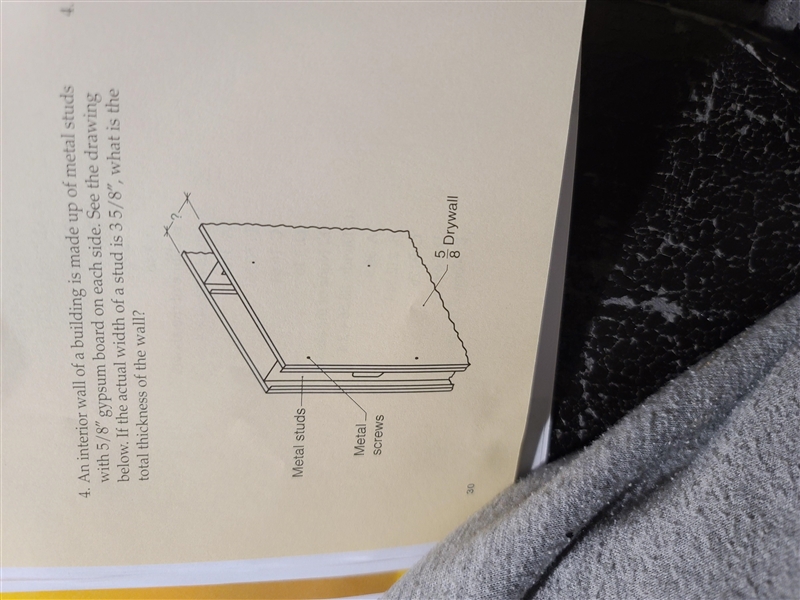 4. An interior wall of a building is made up of metal studs with 5/8" gypsum-example-1