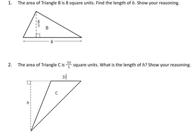 1.The area of Triangle B is 8 square units. Find the length of b. Show your reasoning-example-1