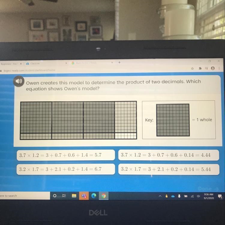 Owen creates this model to determine the product of two decimals. Whichequation shows-example-1