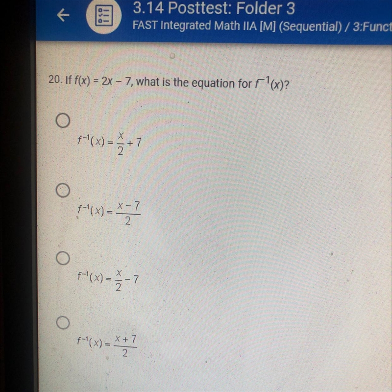 If F(x) = 2x-7, What is the equation for f^-1(x)-example-1