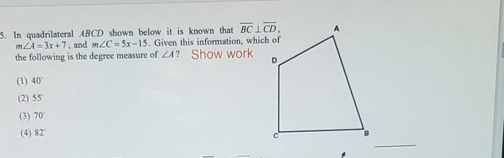 In a quadrilateral ABCD shown below it is known that BC is perpendicular to CD, angle-example-1