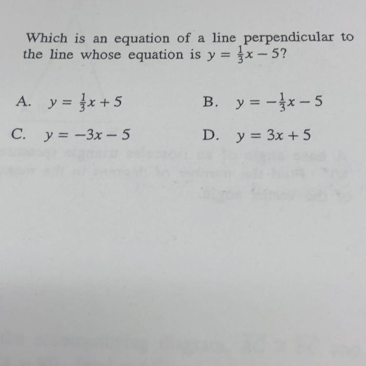 1. Which is an equation of a line perpendicular to the line whose equation is y-example-1