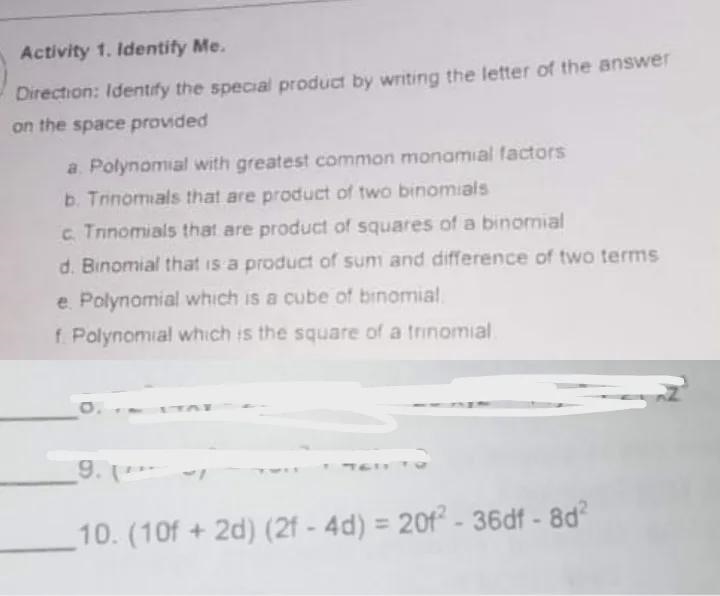 identify the special product by writing the letter of the answer provided. ( number-example-1