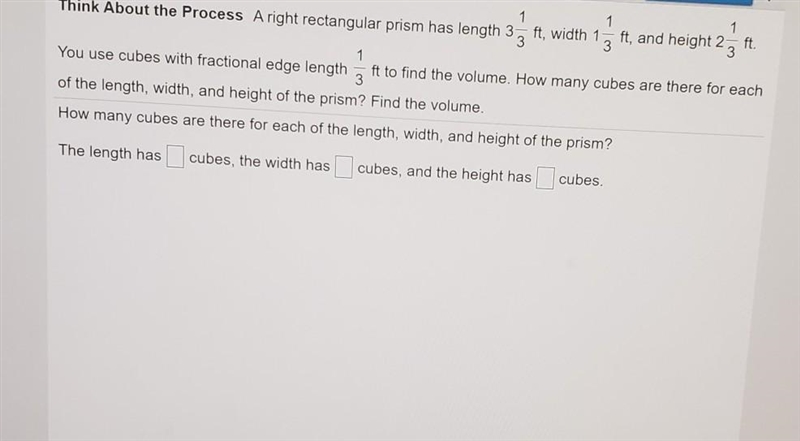 A right rectangular prism has length 3 3 ft, width 13 ft, and height 23 ft. 1 You-example-1