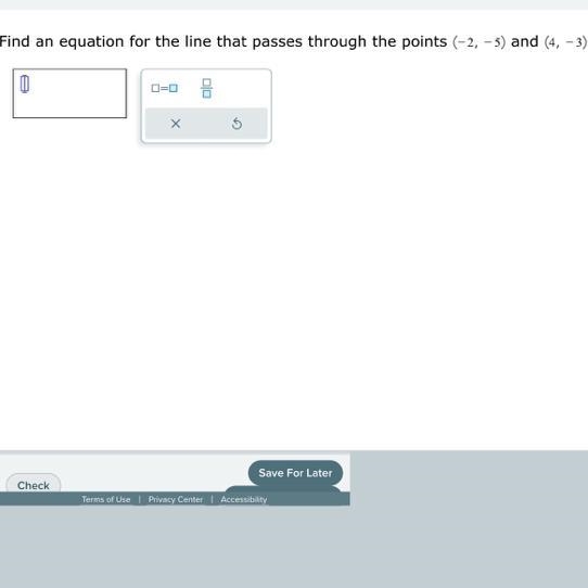 Find an equation for the line that passes through the points (-2,-5) and (4,-3)-example-1