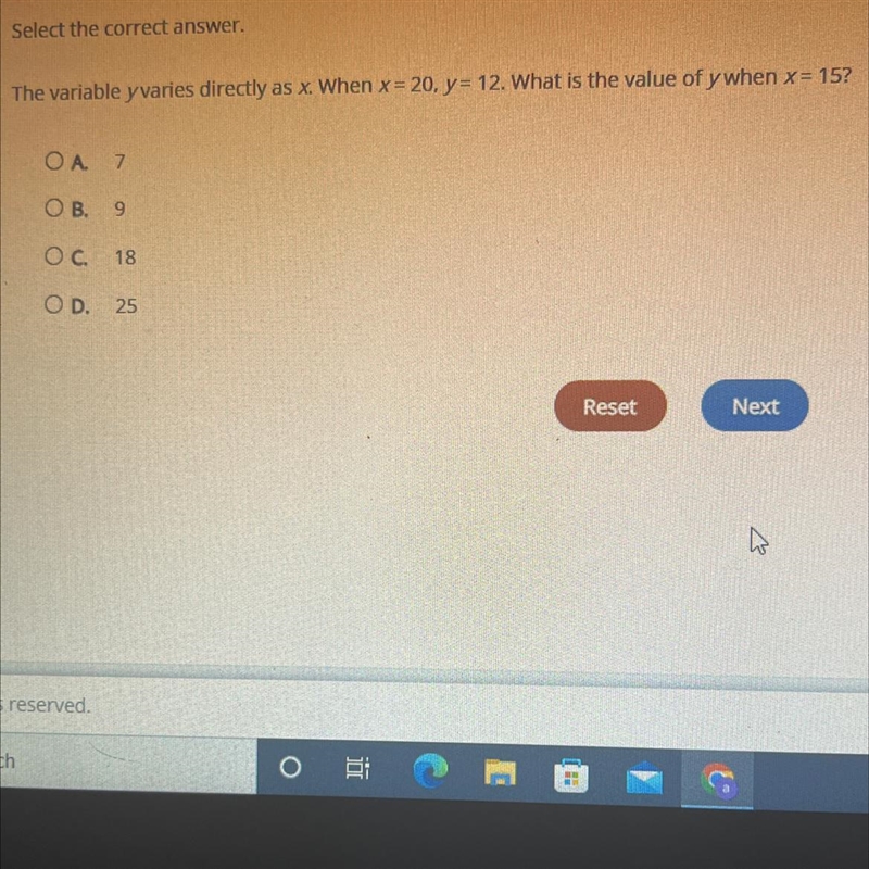 the variable y varies directly as x. when x =20, y= 12 what is the value of y when-example-1