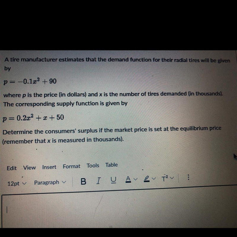 Determine the consumers’ surplus of the market price is set at the equilibrium price-example-1