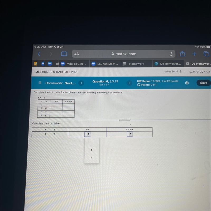 Complete the truth table for the given statement by filling in the required columnsBy-example-1