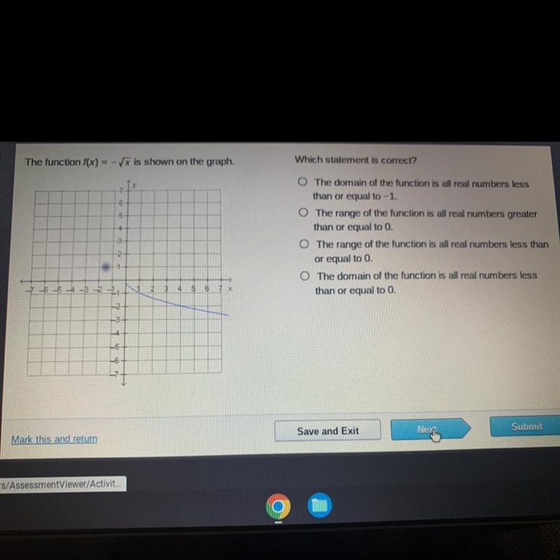 The function f(x) = -√x is shown on the graph.21--7-6-5-4-3-2-1₁ 14 5 6 7 x-2-34P-example-1