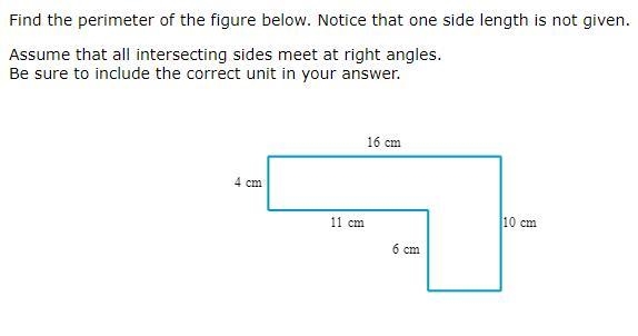 Find the perimeter of the figure below. Notice that one side length is not given. Assume-example-1