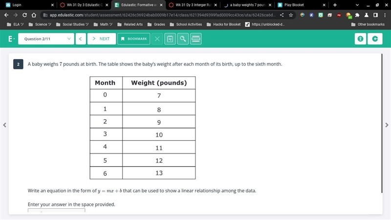 a baby weights 7 pounds at birth. the table shows the birth weight after each month-example-1