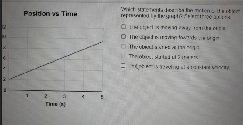 Position vs Time Which statements describe the motion of the object represented by-example-1