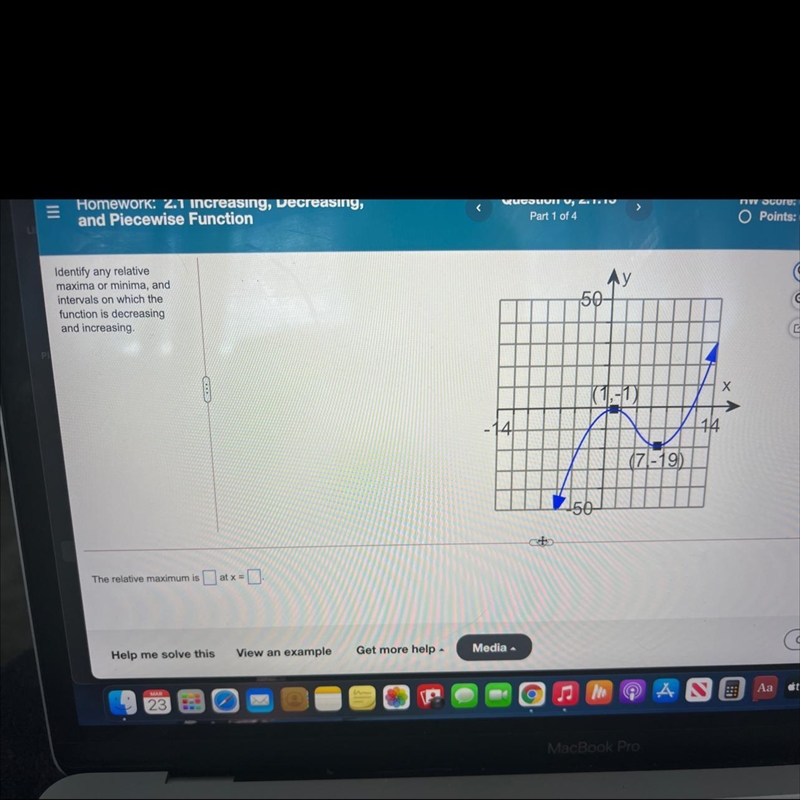 Identify the maxima and minima and intervals on which the function is decreasing and-example-1