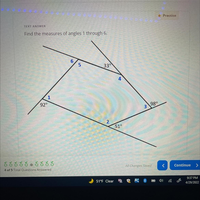 Find the measures of angles 1 through 6.-example-1