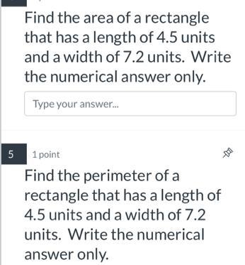 Find the area of a rectangle that has a length of 4.5 units and a width of 7.2 units-example-1