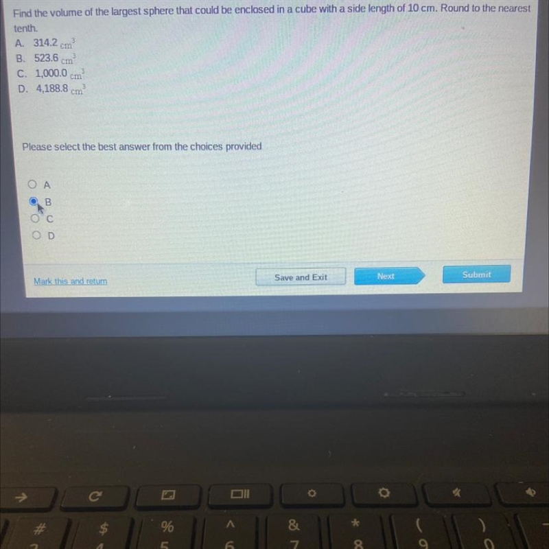 Find the volume of the largest sphere that could be enclosed in a cube with a side-example-1